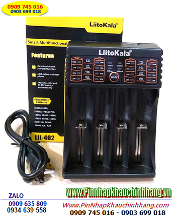 Liitokala Lii-402 _Máy Sạc Pin Lithium 3.7v-4.2v (04 rảnh sạc pin 18650 26650 123A 26650,...và NiMh 1.2V A AA AAA)